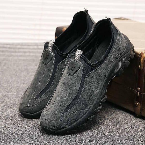 Herr Mocka Läder Elastiska Slip On Outdoor Hiking Sneakers