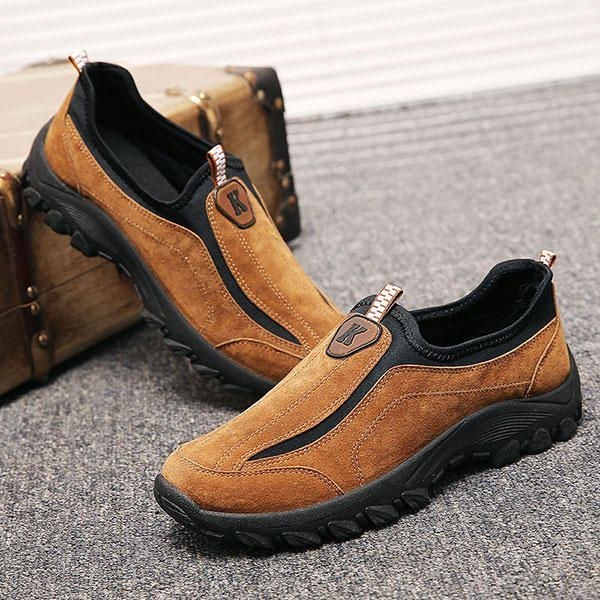 Herr Mocka Läder Elastiska Slip On Outdoor Hiking Sneakers