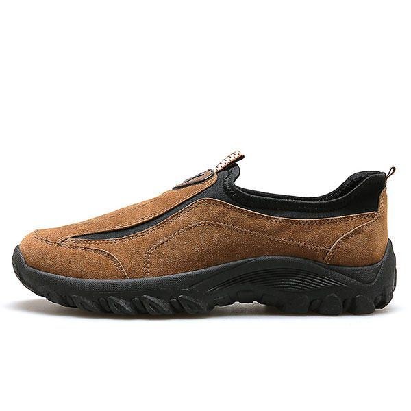 Herr Mocka Läder Elastiska Slip On Outdoor Hiking Sneakers