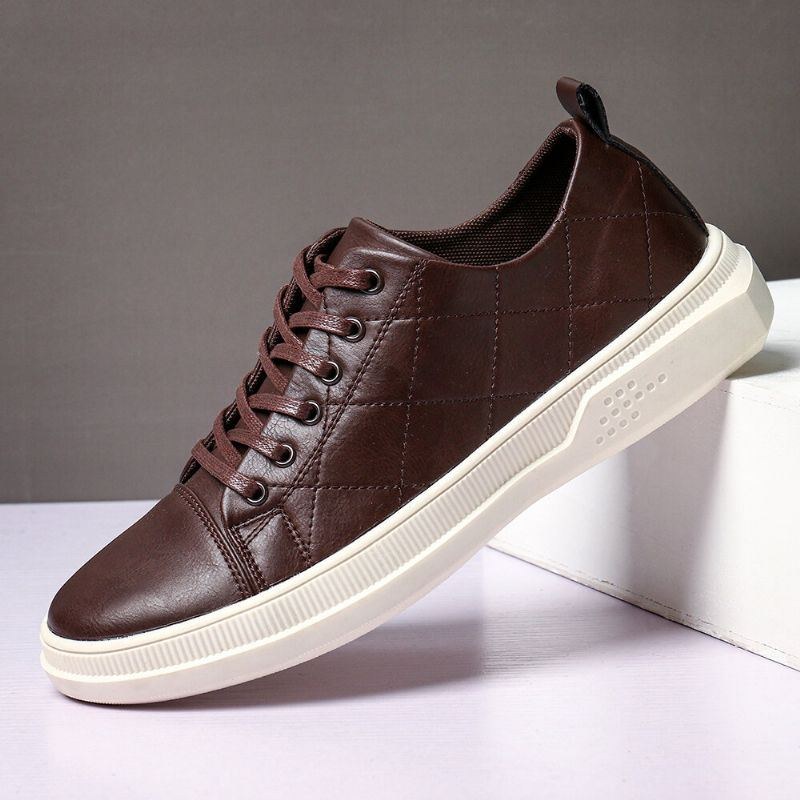 Herr Pure Color Microfiber Läder Halkfri Mjuk Sula Casual Sneakers