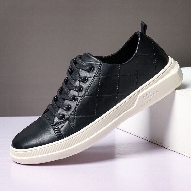 Herr Pure Color Microfiber Läder Halkfri Mjuk Sula Casual Sneakers