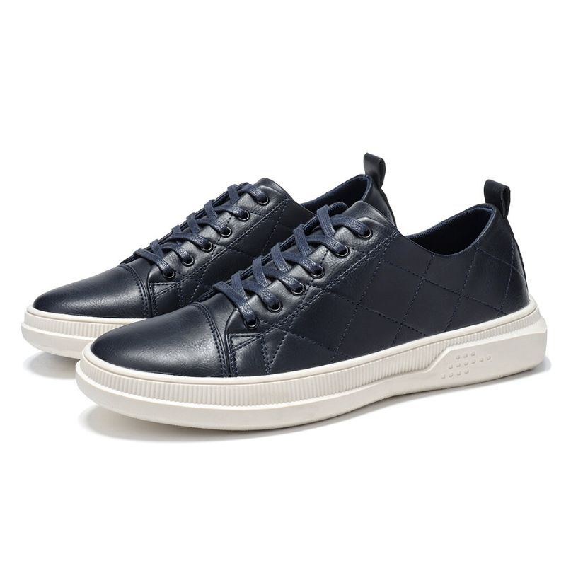 Herr Pure Color Microfiber Läder Halkfri Mjuk Sula Casual Sneakers