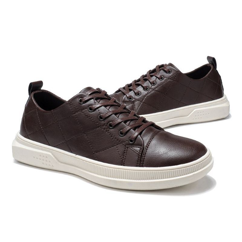 Herr Pure Color Microfiber Läder Halkfri Mjuk Sula Casual Sneakers