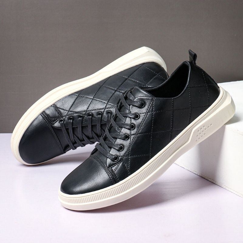 Herr Pure Color Microfiber Läder Halkfri Mjuk Sula Casual Sneakers