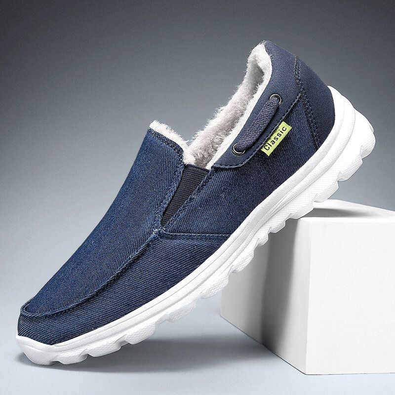 Herr Sömnad Tyg Varm Bekväm Elastisk Slip-on Sport Casual Platta Skor