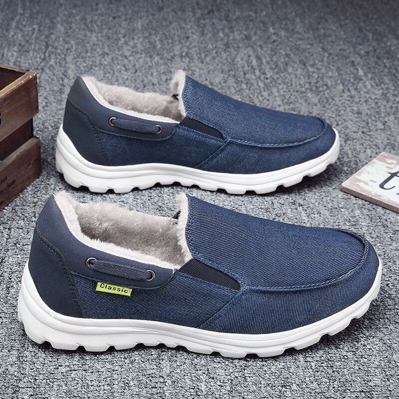 Herr Sömnad Tyg Varm Bekväm Elastisk Slip-on Sport Casual Platta Skor