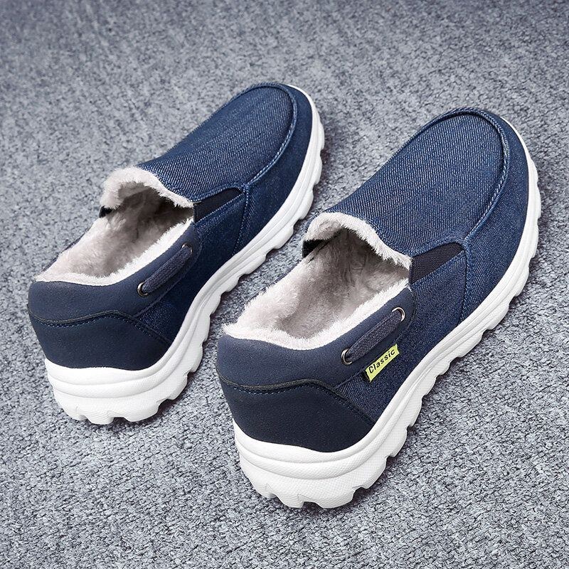 Herr Sömnad Tyg Varm Bekväm Elastisk Slip-on Sport Casual Platta Skor