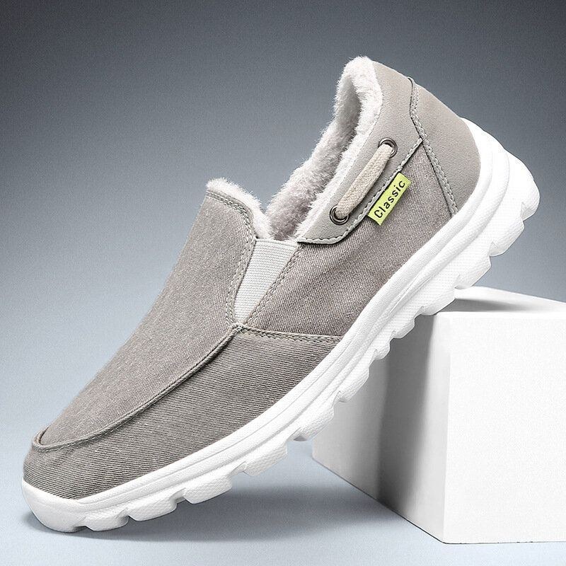 Herr Sömnad Tyg Varm Bekväm Elastisk Slip-on Sport Casual Platta Skor