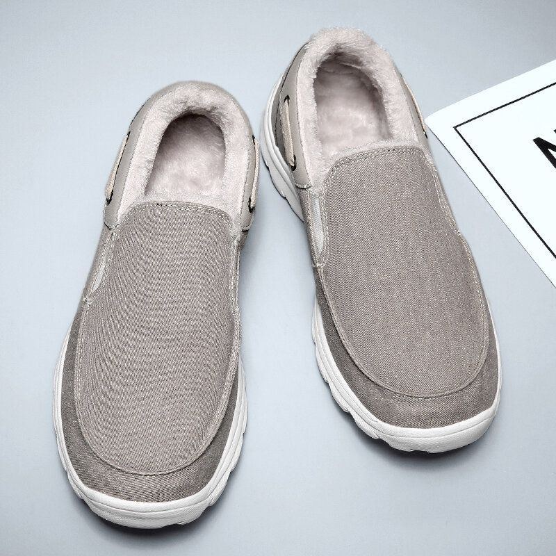 Herr Sömnad Tyg Varm Bekväm Elastisk Slip-on Sport Casual Platta Skor