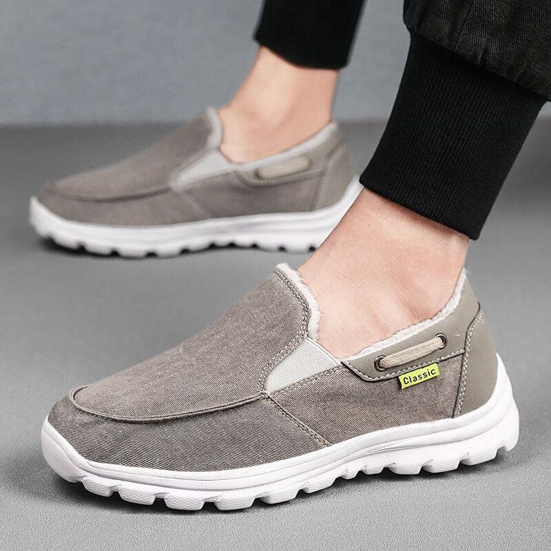 Herr Sömnad Tyg Varm Bekväm Elastisk Slip-on Sport Casual Platta Skor