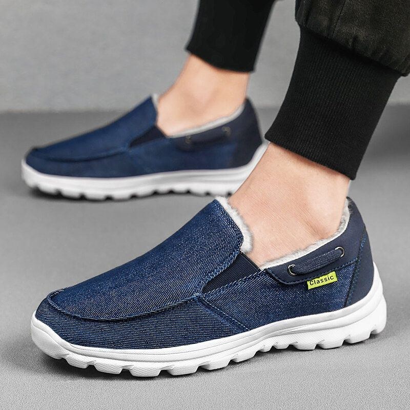 Herr Sömnad Tyg Varm Bekväm Elastisk Slip-on Sport Casual Platta Skor