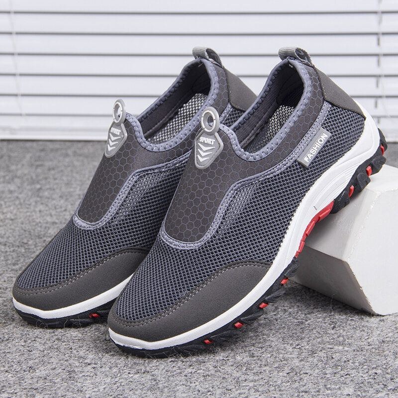 Herr Sport Skarvning Mesh Tyg Andas Slip On Casual Walking Skor