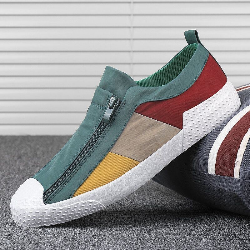 Men Colorblock Comfy Andas Dragkedja Casual Canvas Sneakers