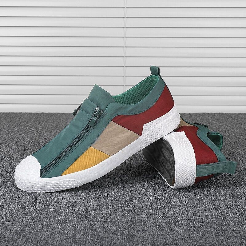 Men Colorblock Comfy Andas Dragkedja Casual Canvas Sneakers