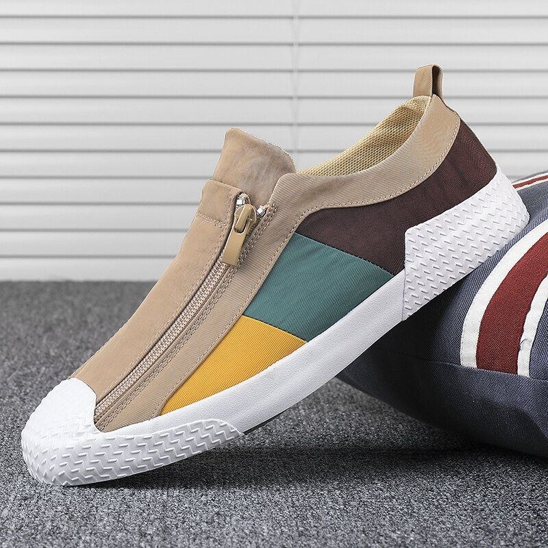 Men Colorblock Comfy Andas Dragkedja Casual Canvas Sneakers