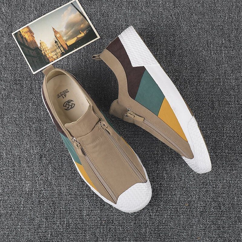 Men Colorblock Comfy Andas Dragkedja Casual Canvas Sneakers