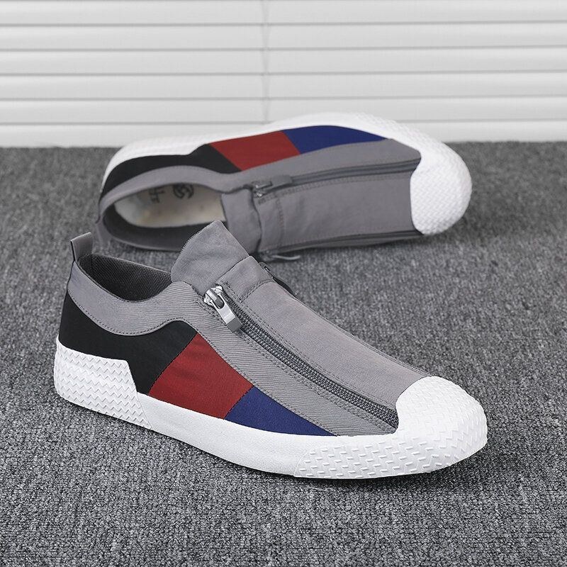 Men Colorblock Comfy Andas Dragkedja Casual Canvas Sneakers