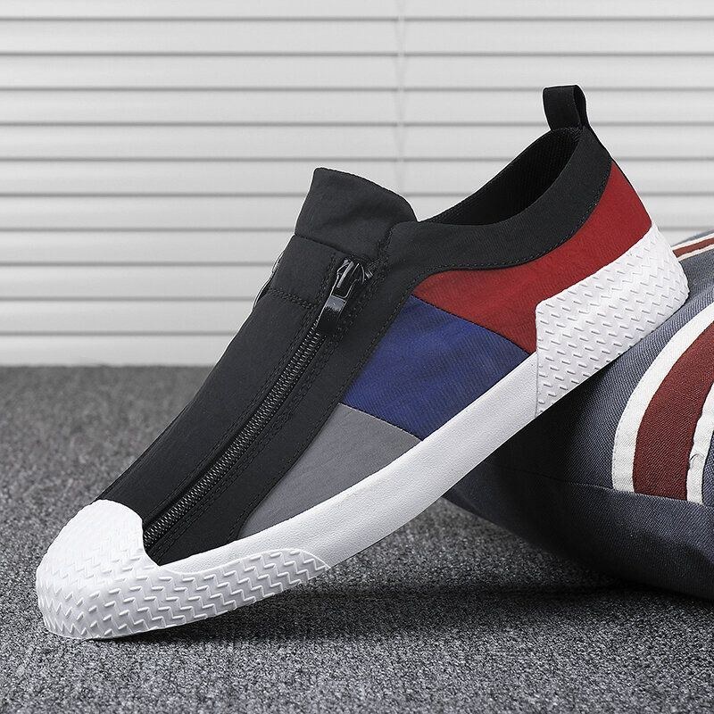 Men Colorblock Comfy Andas Dragkedja Casual Canvas Sneakers