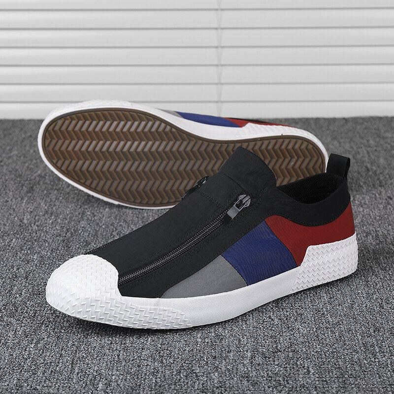 Men Colorblock Comfy Andas Dragkedja Casual Canvas Sneakers