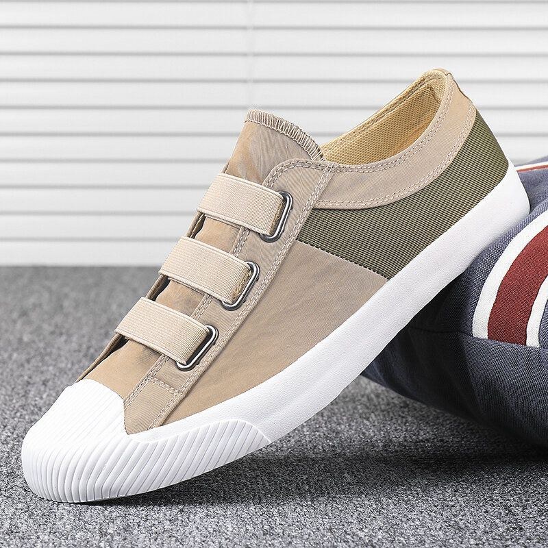 Men Colorblock Comfy Andas Elastiskt Band Slip On Casual Daily Canvas Sneakers