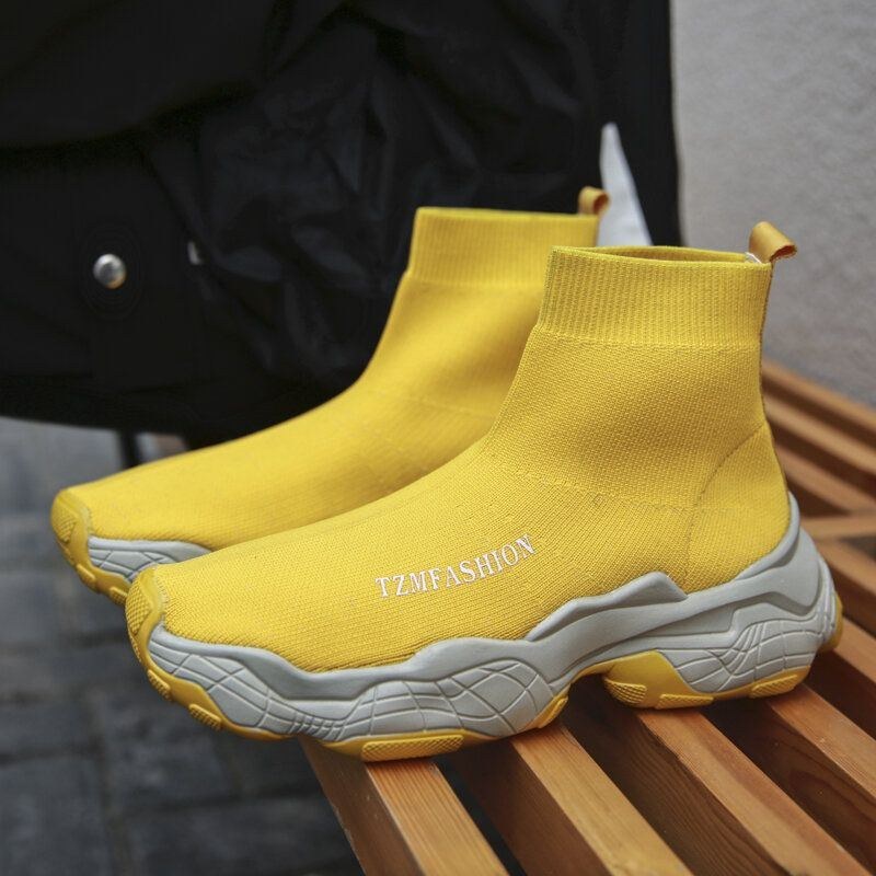 Stickat Tyg För Män Bekvämt Halkskydd Casual Chunky Löparsocksneakers