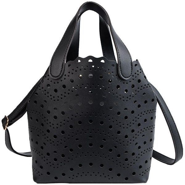 2 St Kvinnor Hollow Out Pu Leather Bucket Bag