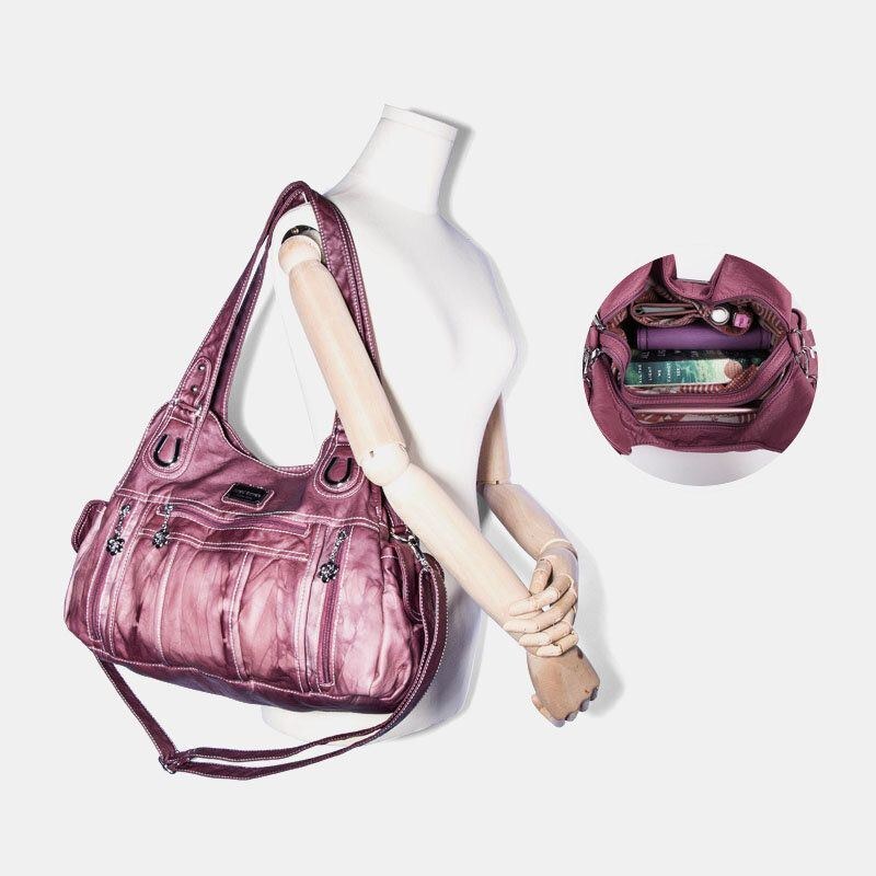 Angel Kiss Dam Pu Läder Multi-carry Enfärgad Crossbody-väska Axelväska Tote Handväska