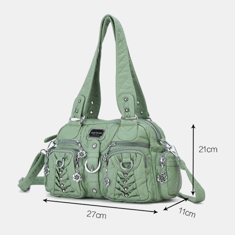 Angel Kiss Kvinnor Pu Läder Multi-carry Enfärgad Mode Casual Axelväska Crossbody Bag Handväska