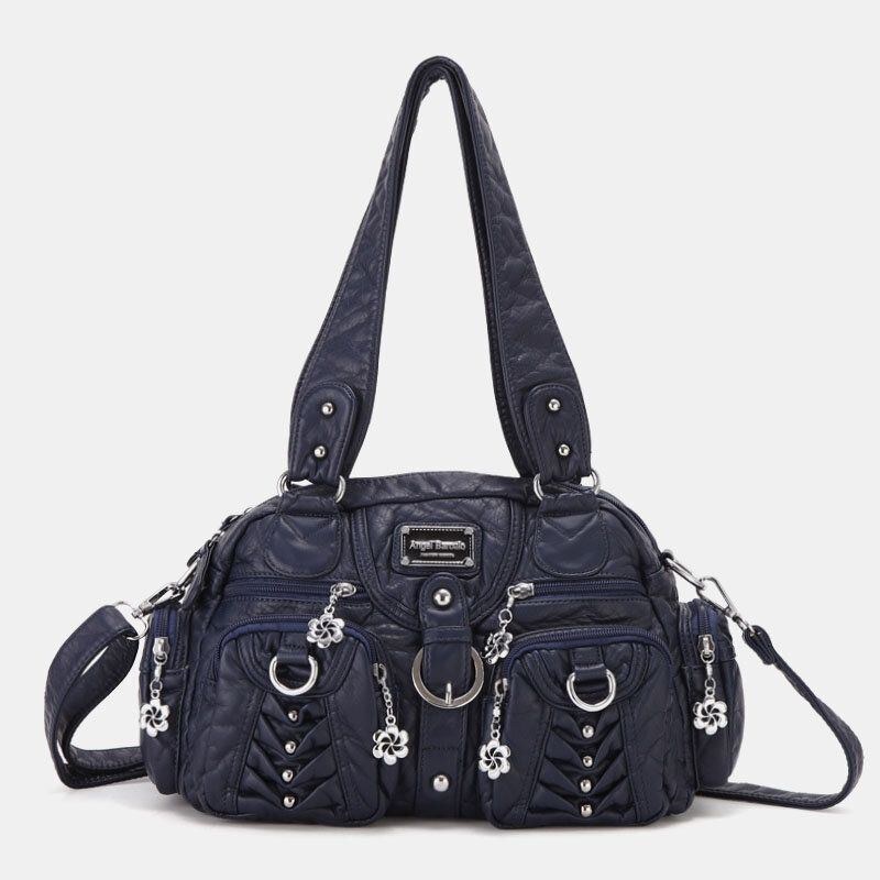 Angel Kiss Kvinnor Pu Läder Multi-carry Enfärgad Mode Casual Axelväska Crossbody Bag Handväska