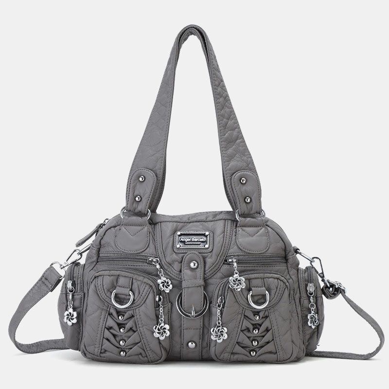 Angel Kiss Kvinnor Pu Läder Multi-carry Enfärgad Mode Casual Axelväska Crossbody Bag Handväska