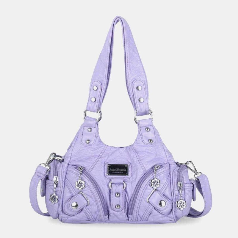 Angel Kiss Kvinnor Pu Läder Vintage Multi-pocket Convertible Anti-stöld Crossbody Bag Axelväska Handväska