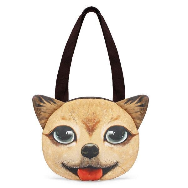 Dam 3d Hund Katt Pussy Face Purse Söt Shopping Tote Axelväska