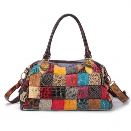 Dam Bohemian Handväska I Äkta Läder Med Stor Kapacitet Patchwork Handgjorda Crossbody-väskor