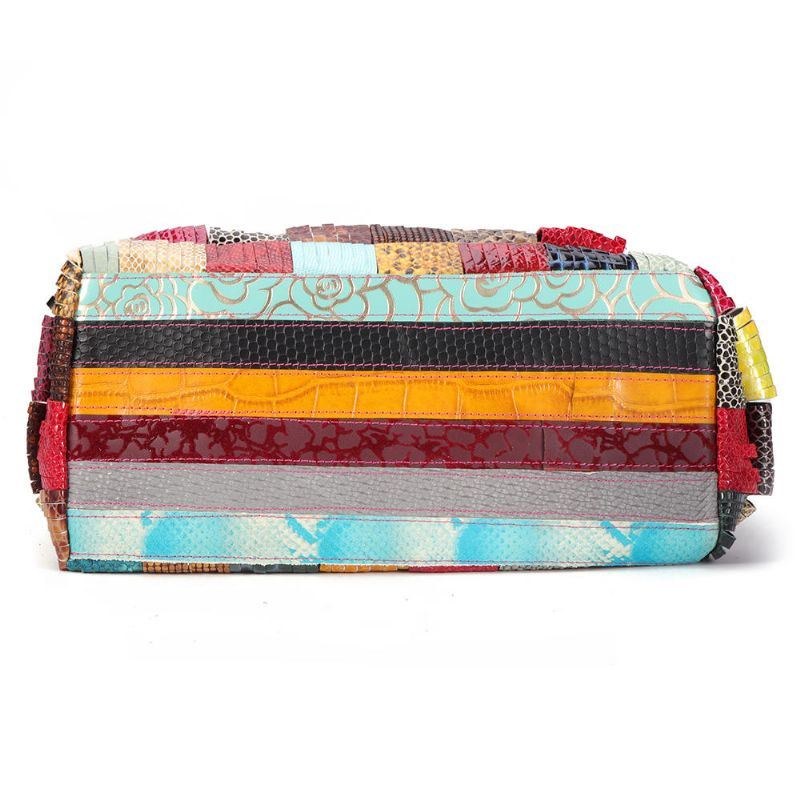 Dam Bohemian Handväska I Äkta Läder Med Stor Kapacitet Patchwork Handgjorda Crossbody-väskor