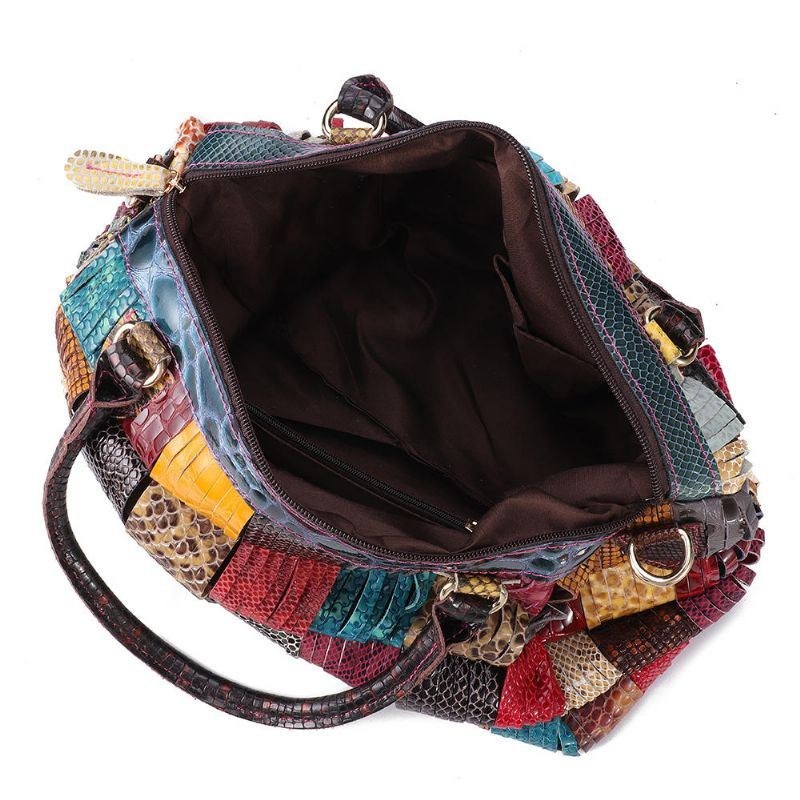 Dam Bohemian Handväska I Äkta Läder Med Stor Kapacitet Patchwork Handgjorda Crossbody-väskor