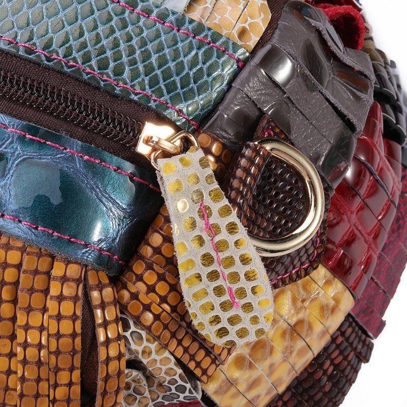 Dam Bohemian Handväska I Äkta Läder Med Stor Kapacitet Patchwork Handgjorda Crossbody-väskor