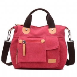 Dam Canvas Casual Stor Kapacitet Funktionell Multi Pocket Handväska Axelväska Crossbody Bag