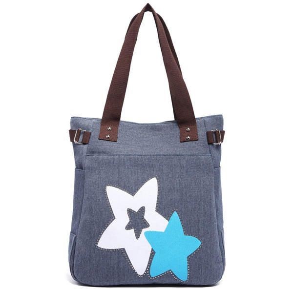 Dam Canvas Star Tote Handväskor Casual Axelväskor Kapacitet Shoppingväskor