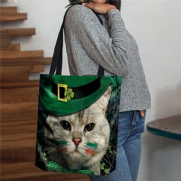 Dam Clover Cat Mönstertryck Happy St Patrick Day Axelväska Handväska Tote