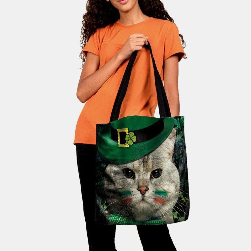 Dam Clover Cat Mönstertryck Happy St Patrick Day Axelväska Handväska Tote