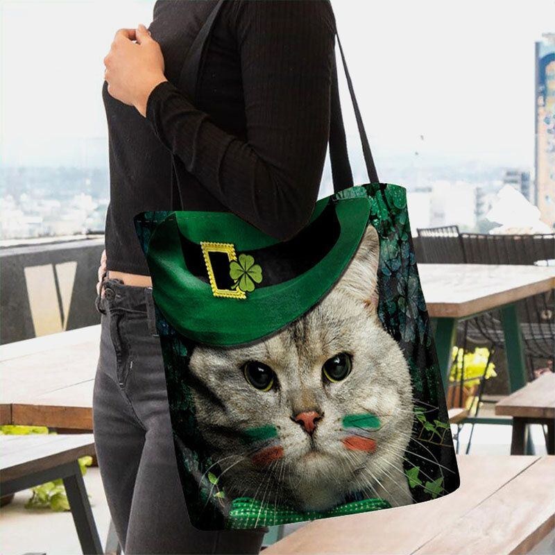 Dam Clover Cat Mönstertryck Happy St Patrick Day Axelväska Handväska Tote