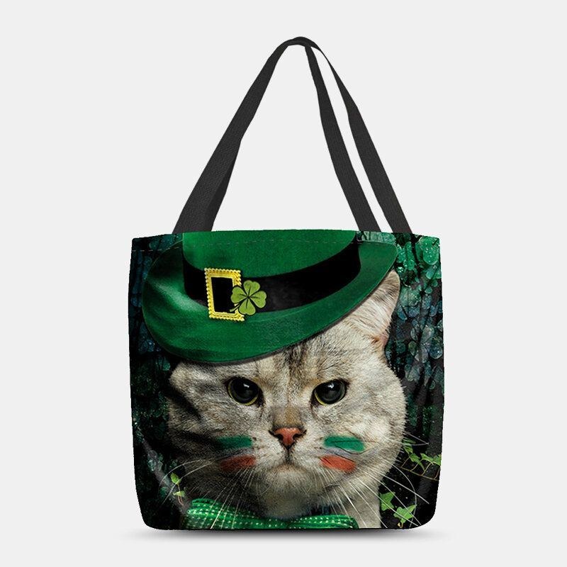 Dam Clover Cat Mönstertryck Happy St Patrick Day Axelväska Handväska Tote