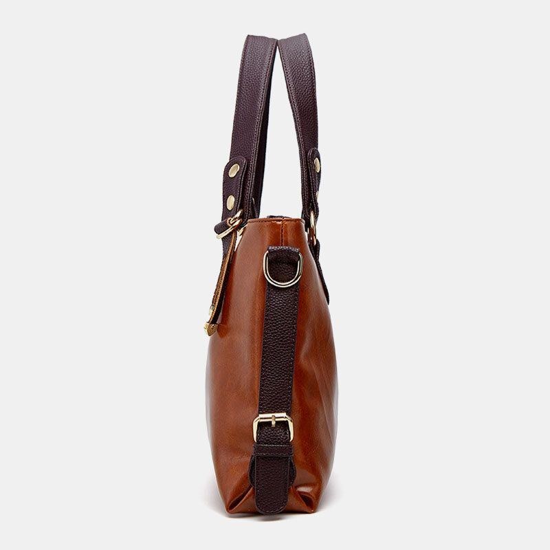 Dam Konstläder Retro Litchi-mönster Handväska Med Stor Kapacitet Axelväska Crossbody Bag Tote