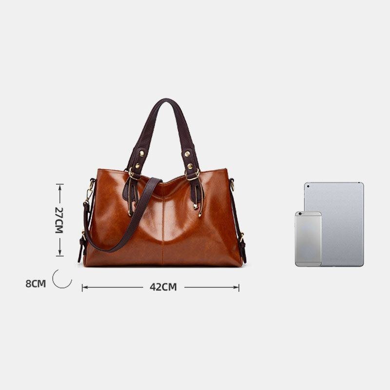 Dam Konstläder Retro Litchi-mönster Handväska Med Stor Kapacitet Axelväska Crossbody Bag Tote