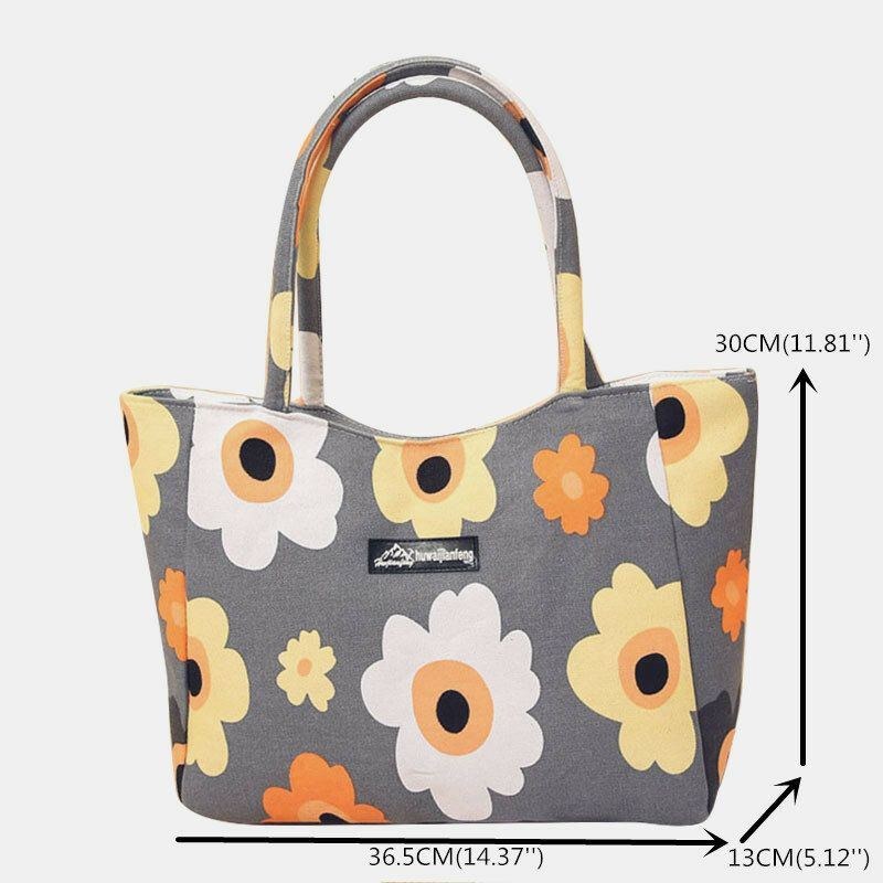 Dam Med Stor Kapacitet Vattentät Flower Stripe Handväska Tote