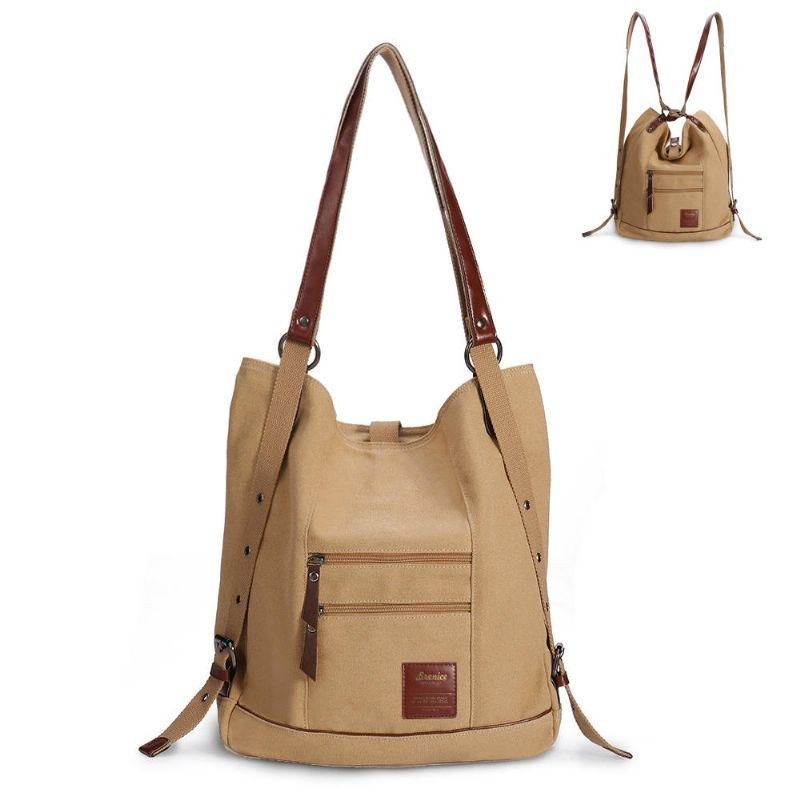 Dam Multi-carry Casual Canvas Handväska Axelväska Satchel Ryggsäck