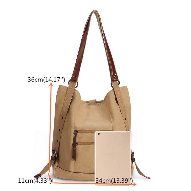 Dam Multi-carry Casual Canvas Handväska Axelväska Satchel Ryggsäck