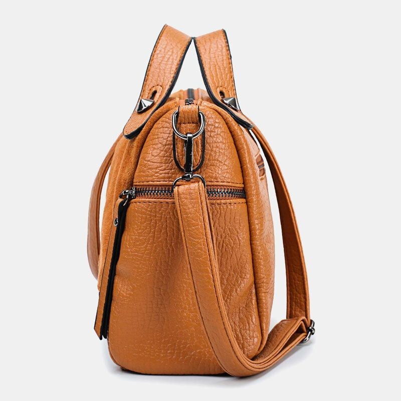 Dam Nit Vintage Pu-läder Multifunktionsväska Crossbody-väska Axelväska Handväska