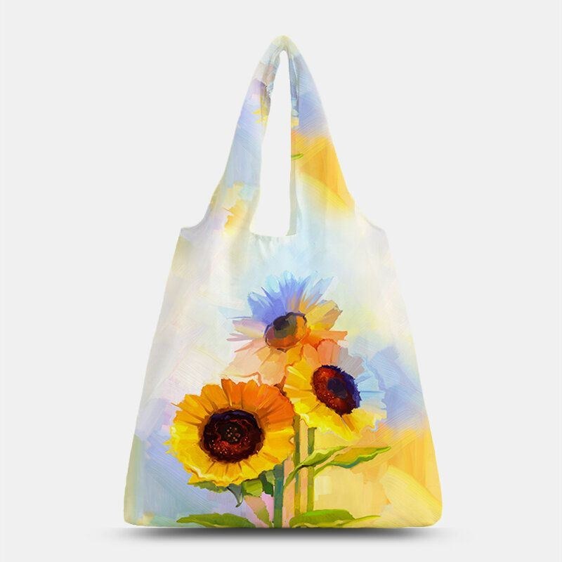 Dam Nylon Tie Dye Solrosmönster Tryck Sommarväska Axelväska Handväska Tote