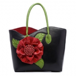 Dam Pu Läder Blomdekoration Elegant Handväska Sling Bag National Style Tygväska